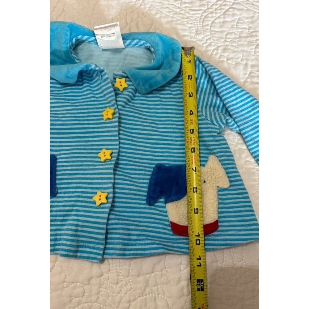 Sweet Potatoes Baby Dog Pocket Cardigan Blue Striped 12M Made in USA